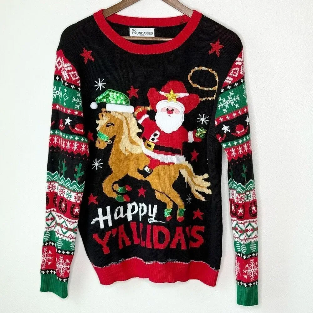No Boundaries Black and Red Christmas Sweater - Picture 1 of 10